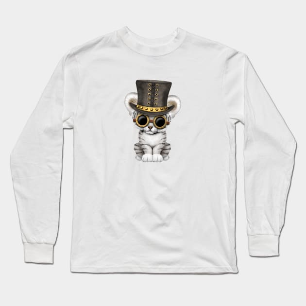 Cute Steampunk White Tiger Long Sleeve T-Shirt by jeffbartels
